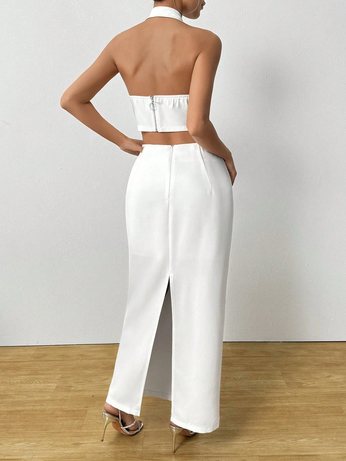 Allurite Women Elegant Solid Color Top And Mini Skirt 2 Piece Set - Image 2