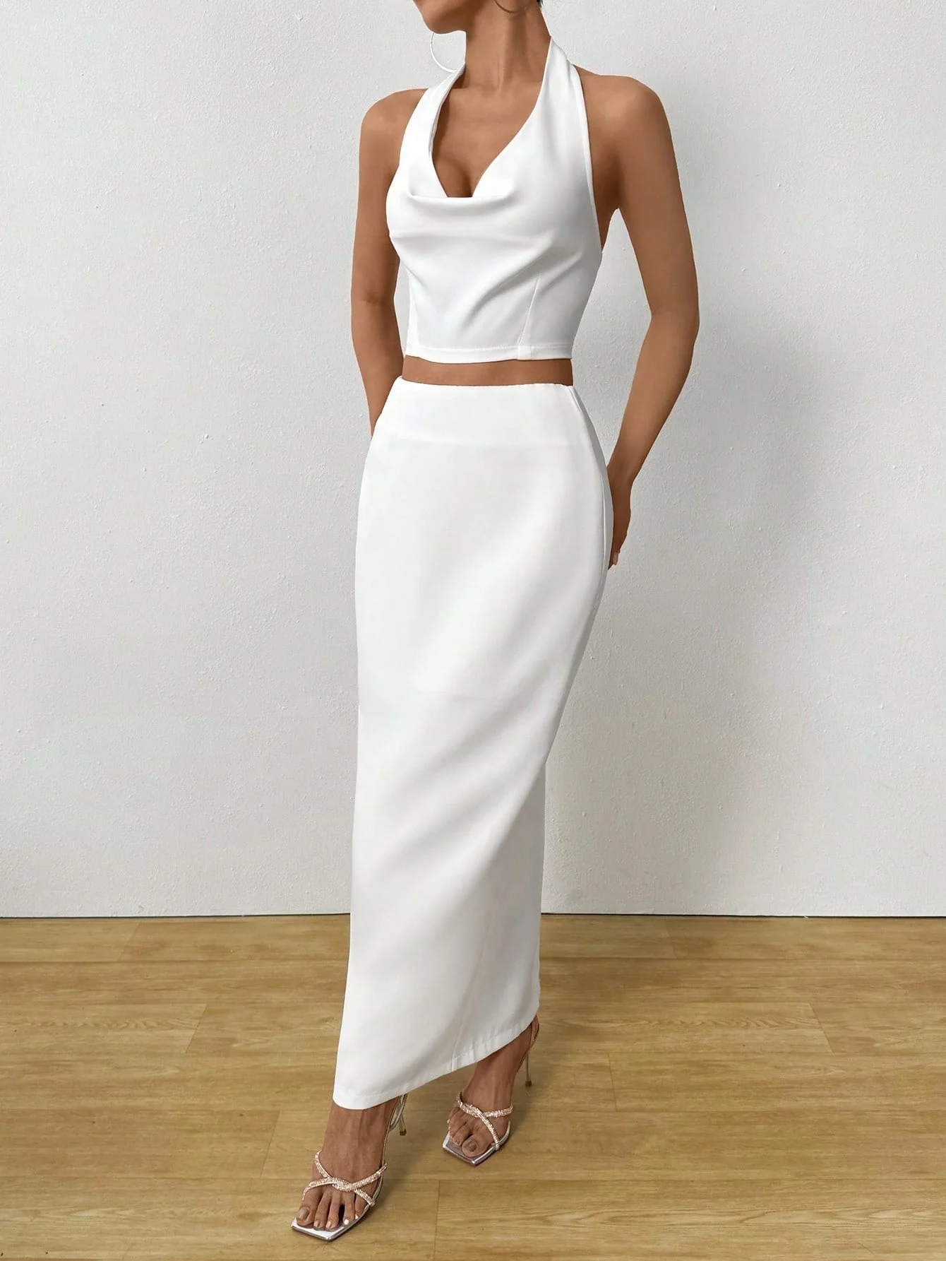 Allurite Women Elegant Solid Color Top And Mini Skirt 2 Piece Set - Image 5