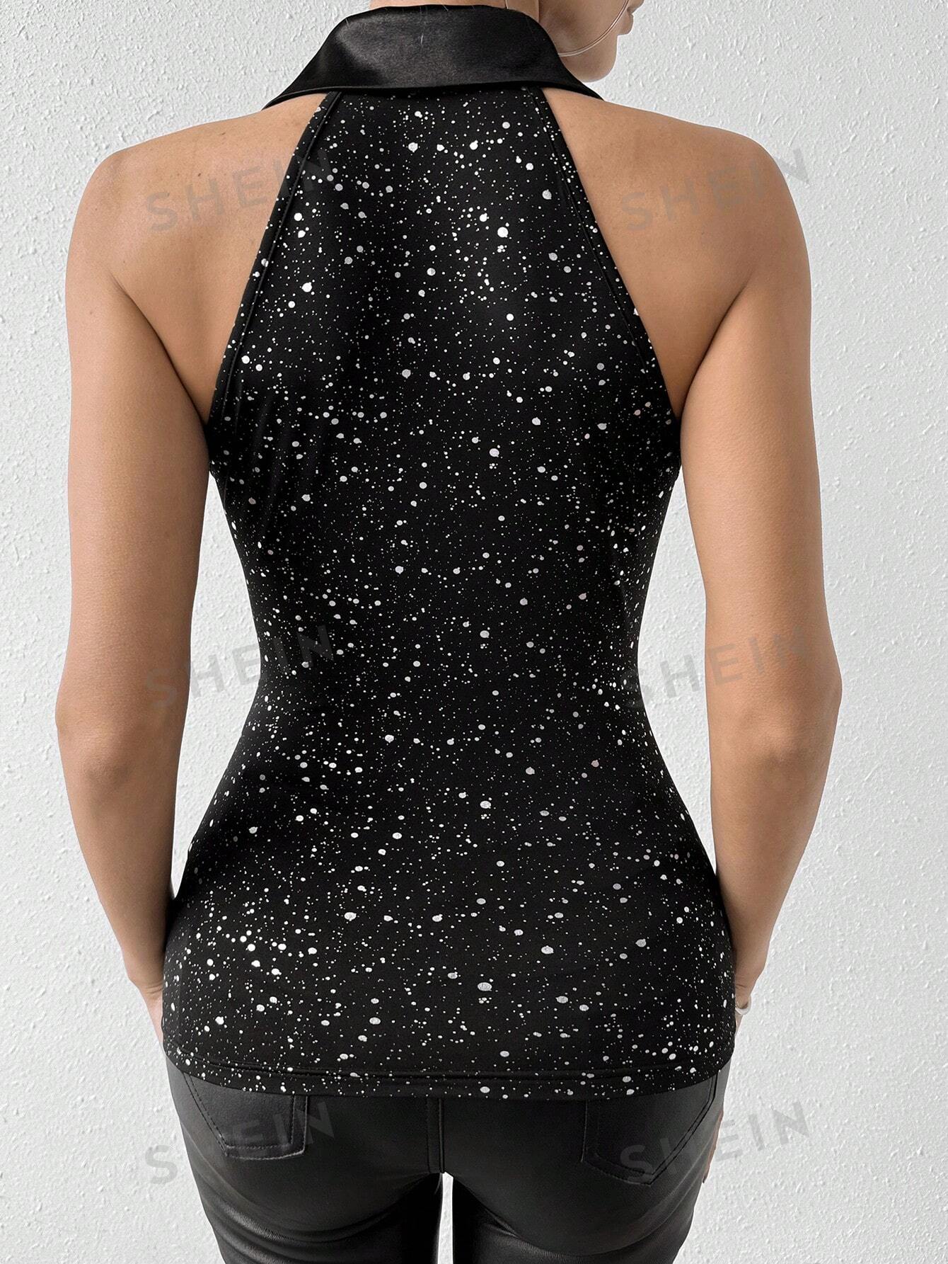 Allurite Women's Lapel Sequined Camisole Top - Image 3