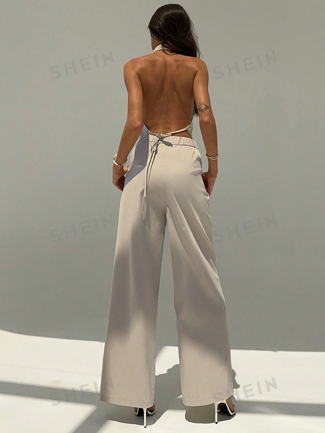 Aloruh Spring/Summer Office Lady V-Neck Sleeveless Top With Open Back & Wide Leg Pants, Slimming And Lengthening Outfit For Streetwear - Image 6
