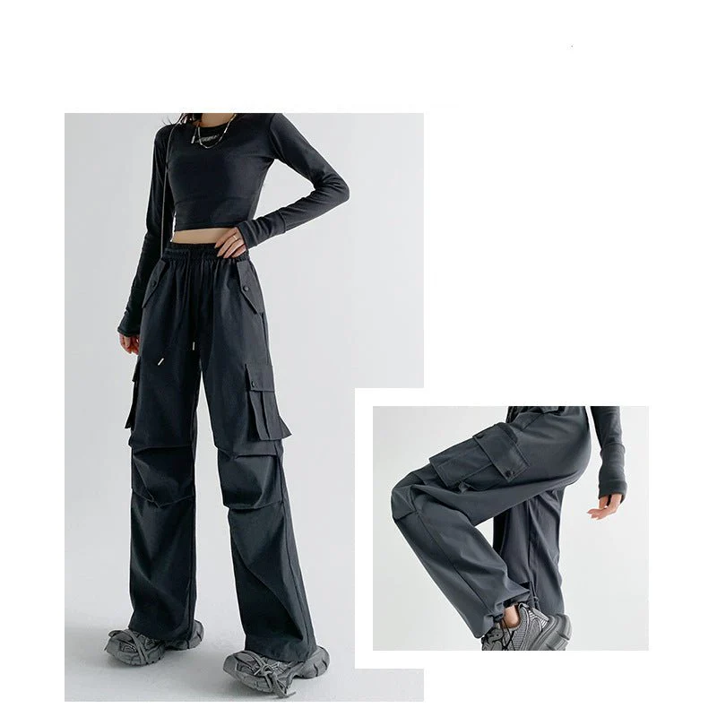 American overalls women's pants spring and autumn new loose and thin Spice girl straight sweatpants loose wide-leg casual sweatpants - Image 4