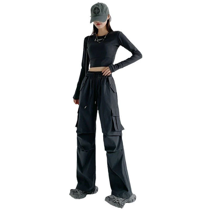 American overalls women's pants spring and autumn new loose and thin Spice girl straight sweatpants loose wide-leg casual sweatpants - Image 5