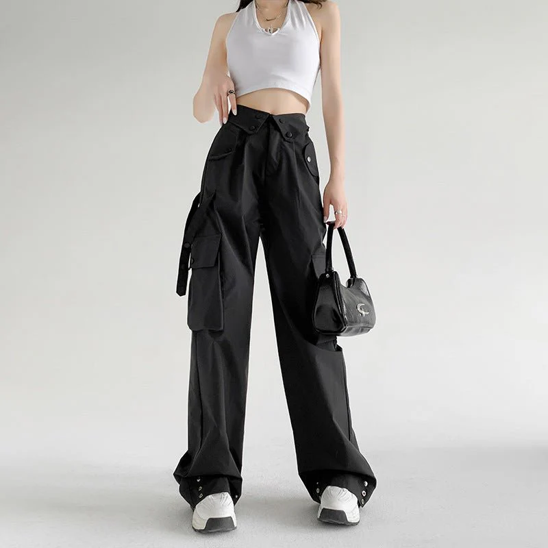 American overalls women's pants spring and autumn new retro loose straight casual wide-leg pants high waist slimming sports pants - Image 5