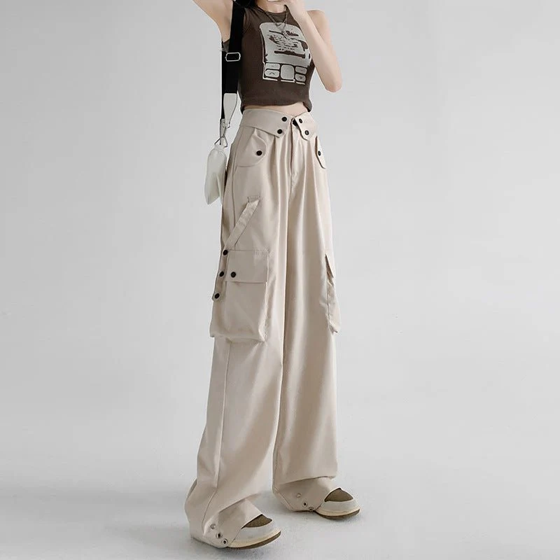 American overalls women's pants spring and autumn new retro loose straight casual wide-leg pants high waist slimming sports pants - Image 6