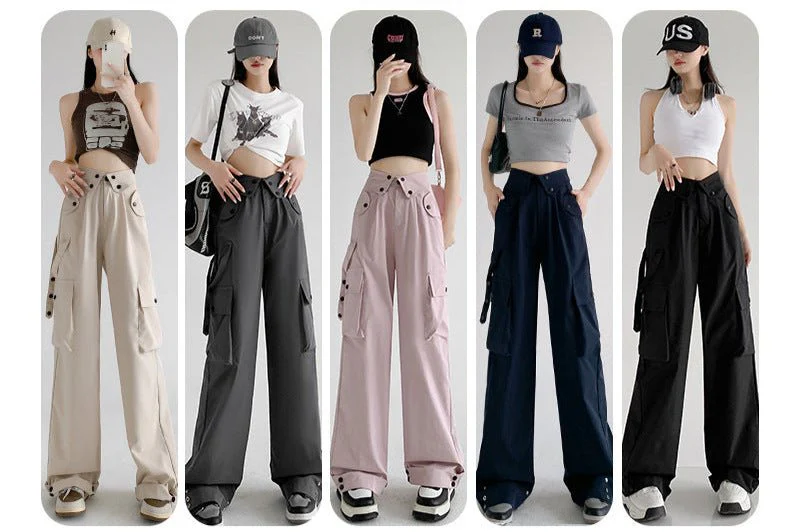 American overalls women's pants spring and autumn new retro loose straight casual wide-leg pants high waist slimming sports pants - Image 7