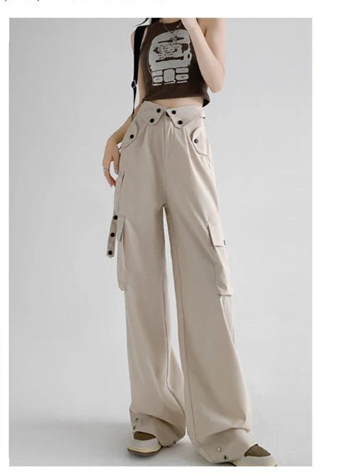 American overalls women's pants spring and autumn new retro loose straight casual wide-leg pants high waist slimming sports pants - Image 8