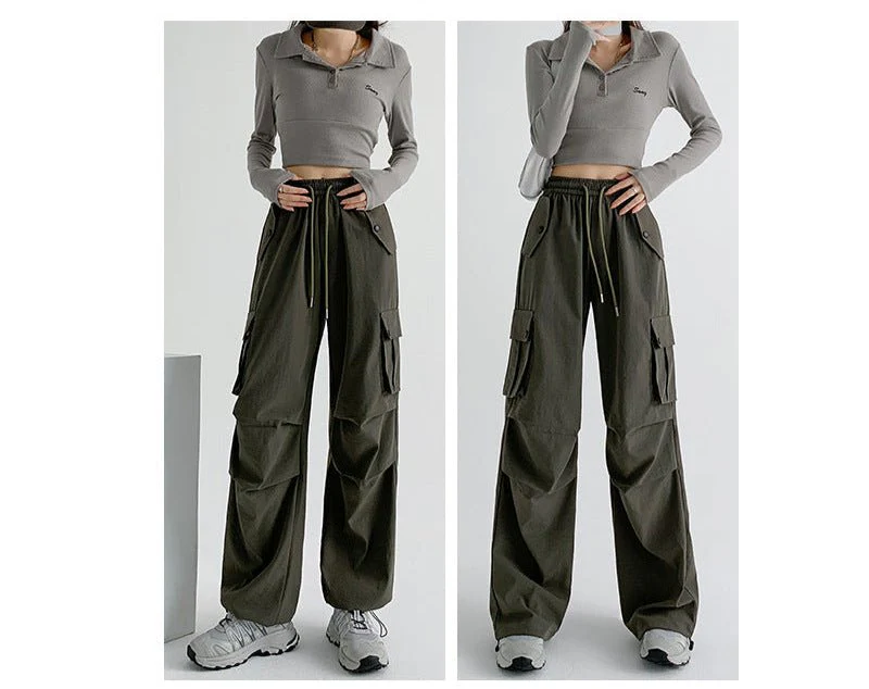 American overalls women's pants women's spring and autumn new high-waisted casual straight wide-leg pants, thin outer sweatpants - Image 3