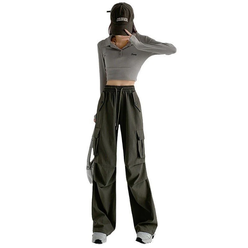 American overalls women's pants women's spring and autumn new high-waisted casual straight wide-leg pants, thin outer sweatpants - Image 5