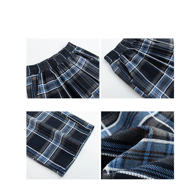 American plaid pants children's loose spring and autumn new high-waisted straight-leg pants, thin casual lazy style wide-leg pants - Image 2