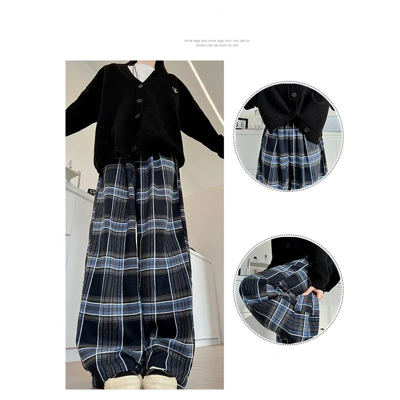 American plaid pants children's loose spring and autumn new high-waisted straight-leg pants, thin casual lazy style wide-leg pants - Image 3