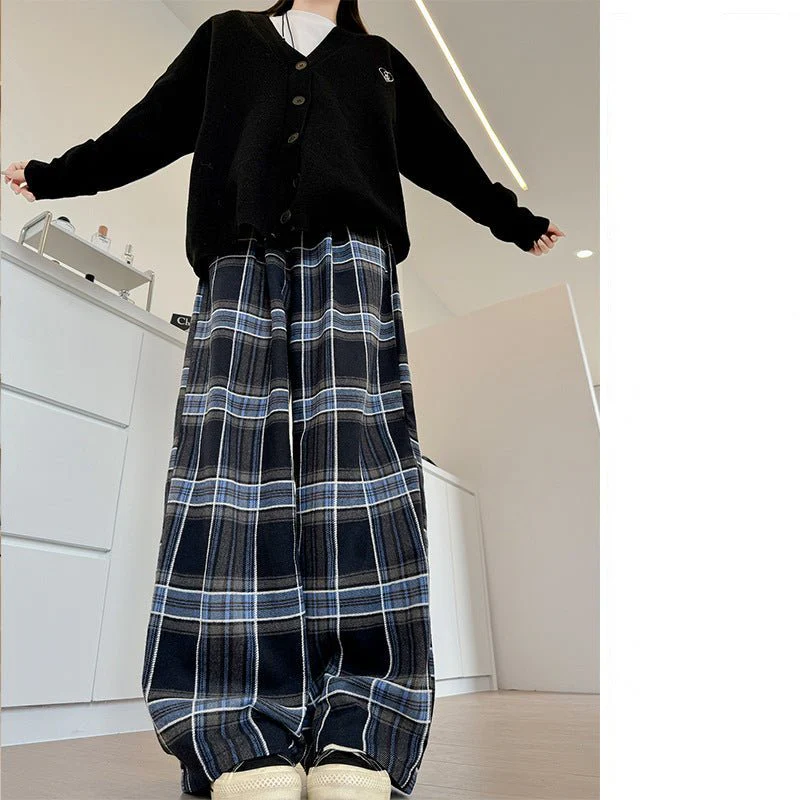 American plaid pants children's loose spring and autumn new high-waisted straight-leg pants, thin casual lazy style wide-leg pants - Image 6