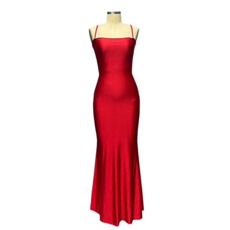 American spring new long dress backless lace-up chest wrap dress FD - Image 7