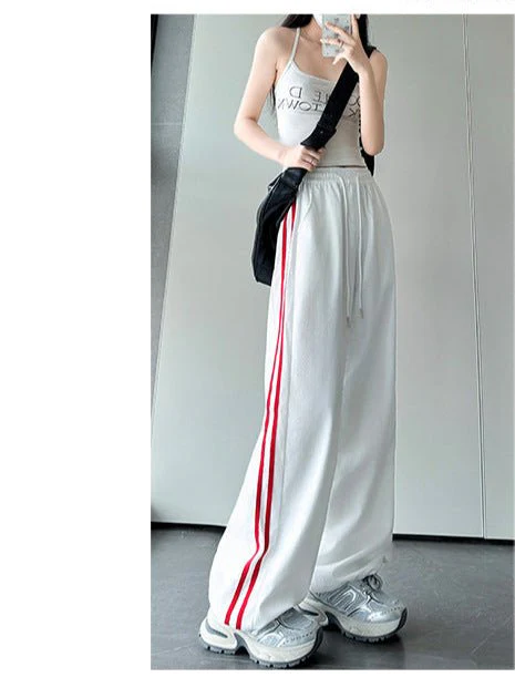 American striped sweatpants women's clothing 2025 new spring and summer loose straight sweatpants mopping the floor and showing thin narrow wide-leg pants - Image 3