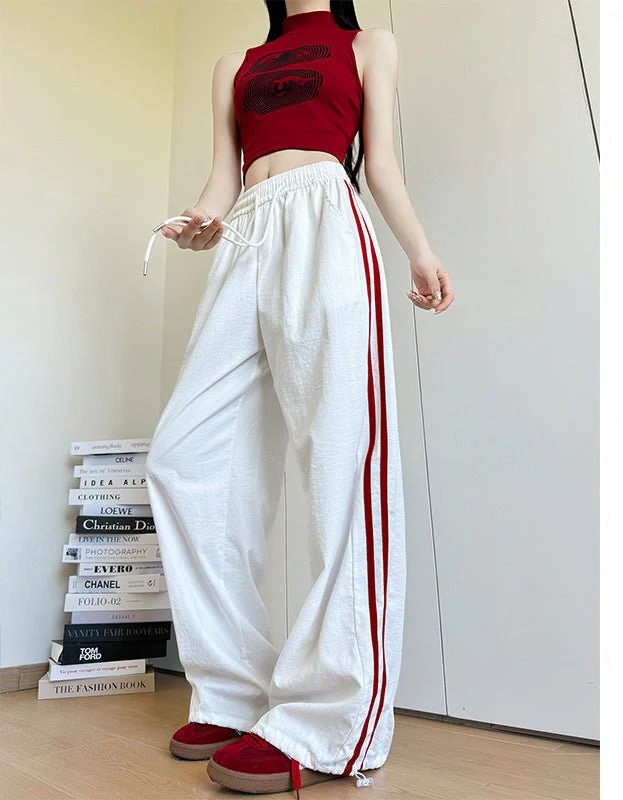 American striped sweatpants women's clothing 2025 new spring and summer loose straight sweatpants mopping the floor and showing thin narrow wide-leg pants - Image 6