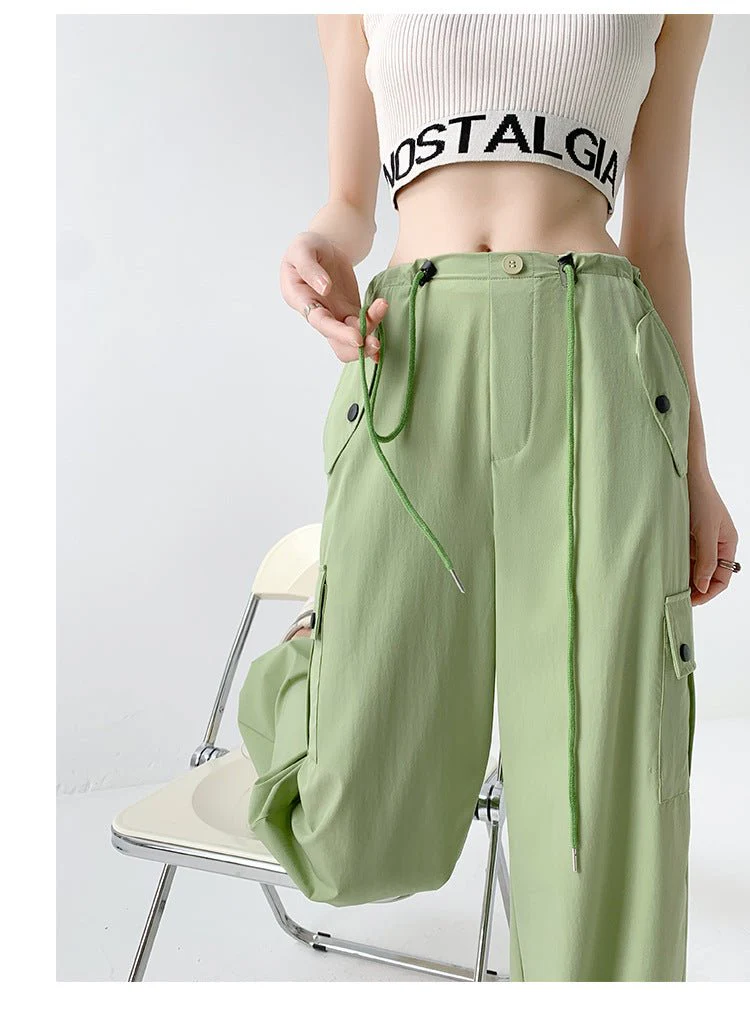 American style overalls women's high waist wide leg pants quick-drying sports pants - Image 12