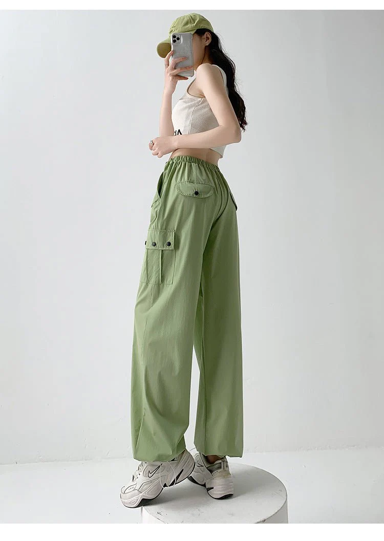American style overalls women's high waist wide leg pants quick-drying sports pants - Image 13