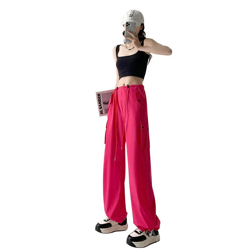 American style overalls women's high waist wide leg pants quick-drying sports pants - Image 4