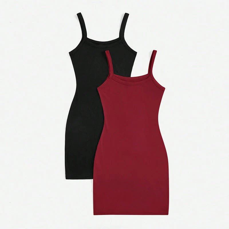 American style sxy solid color suspender dress