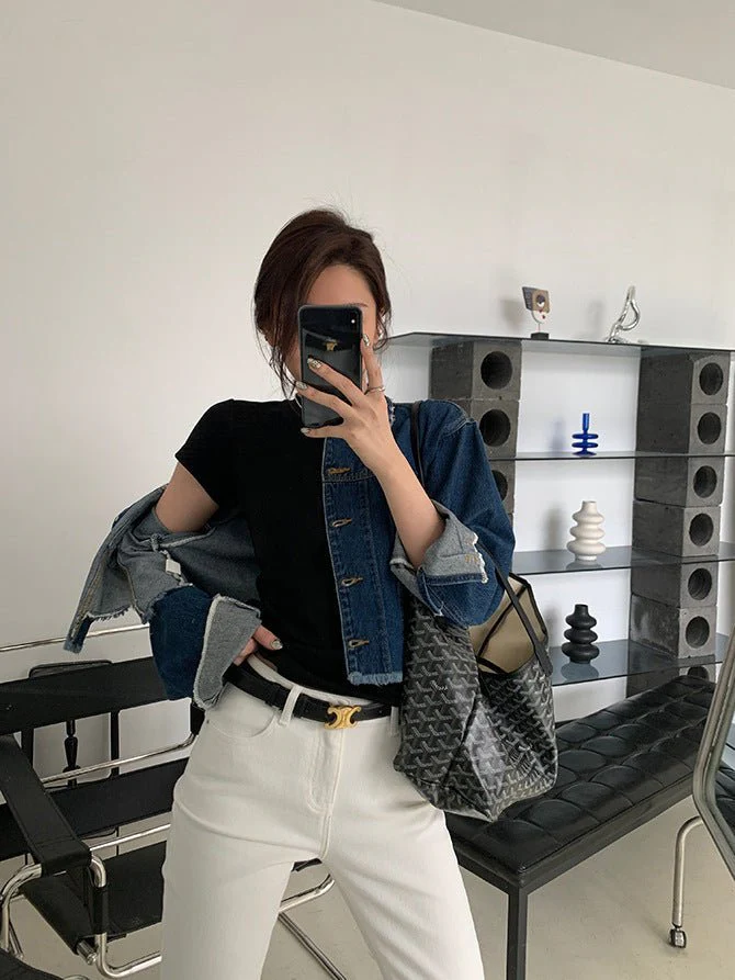 American style white t-shirt for women, short sleeves, shoulder length, 2025 new style, slim round neck, cotton layered bottoming top - Image 13