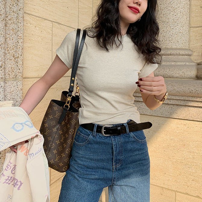 American style white t-shirt for women, short sleeves, shoulder length, 2025 new style, slim round neck, cotton layered bottoming top FD - Image 24