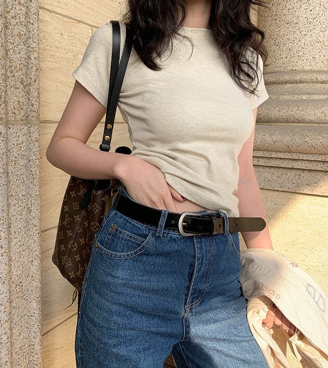 American style white t-shirt for women, short sleeves, shoulder length, 2025 new style, slim round neck, cotton layered bottoming top FD - Image 29