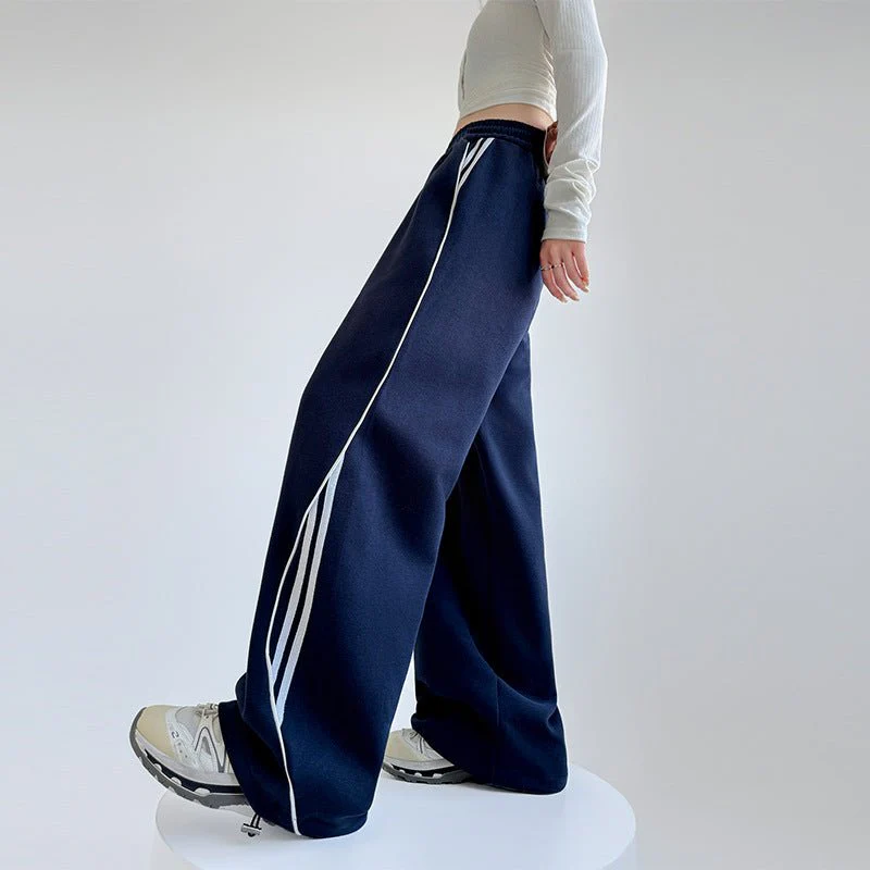 American sweatpants women's clothing 2025 new pants women's spring and autumn design sense casual wide-leg pants straight striped sweatpants