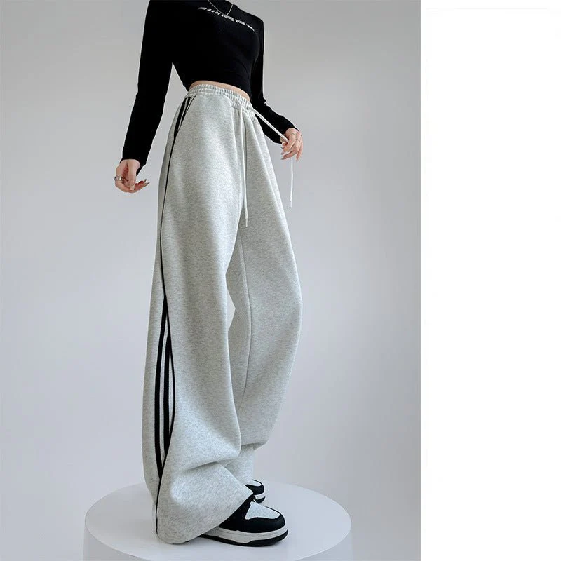 American sweatpants women's clothing 2025 new pants women's spring and autumn design sense casual wide-leg pants straight striped sweatpants - Image 6