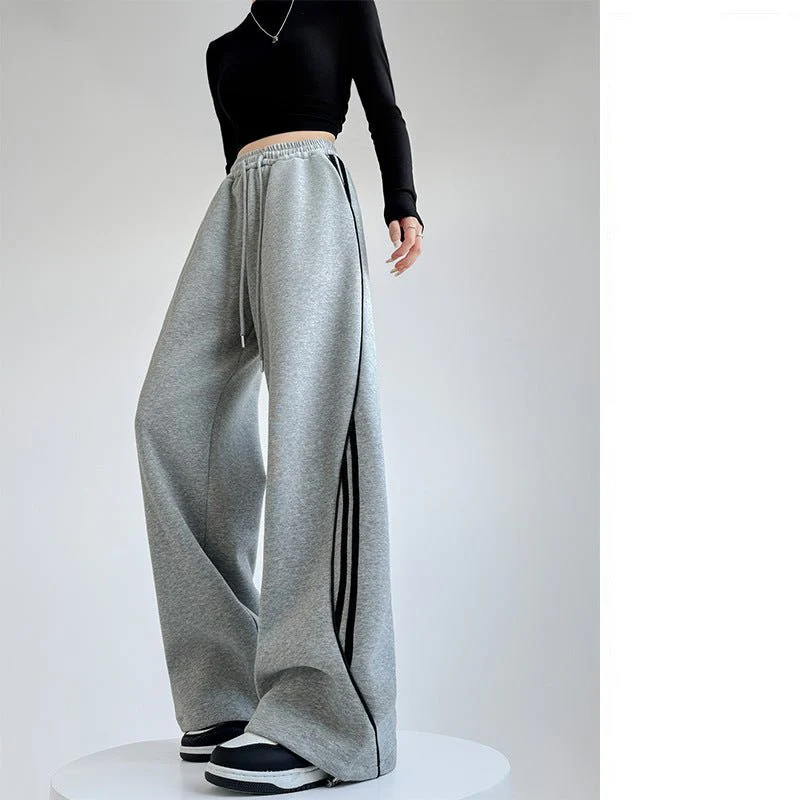 American sweatpants women's clothing 2025 new pants women's spring and autumn design sense casual wide-leg pants straight striped sweatpants FD - Image 10