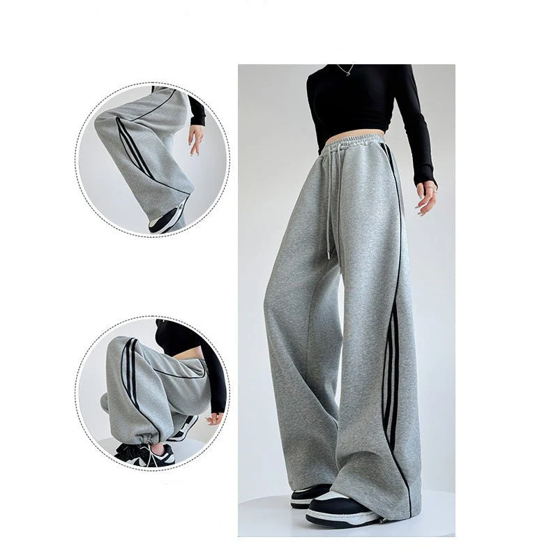 American sweatpants women's clothing 2025 new pants women's spring and autumn design sense casual wide-leg pants straight striped sweatpants FD - Image 3