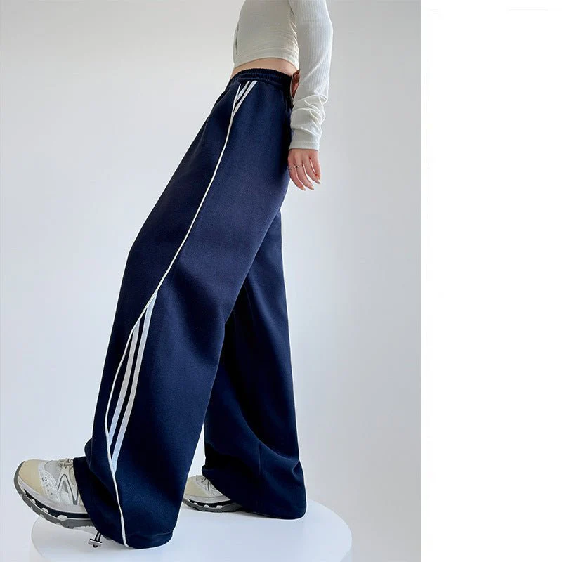 American sweatpants women's clothing 2025 new pants women's spring and autumn design sense casual wide-leg pants straight striped sweatpants FD - Image 8