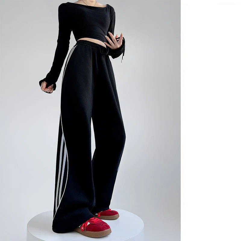 American sweatpants women's clothing 2025 new pants women's spring and autumn design sense casual wide-leg pants straight striped sweatpants FD - Image 9