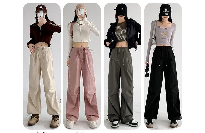 American sweatpants women's summer thin high waist wide legs parachute pants casual thin quick drying overalls women's pants - Image 2
