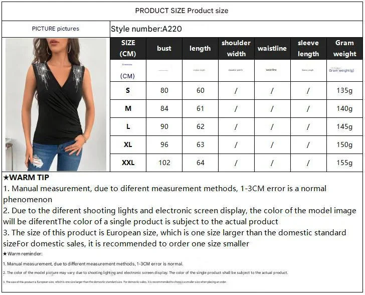 and the   2025 spring and summer elegant cross-fold hot diamond sleeveless vest slim T-shirt slim top women - Image 7
