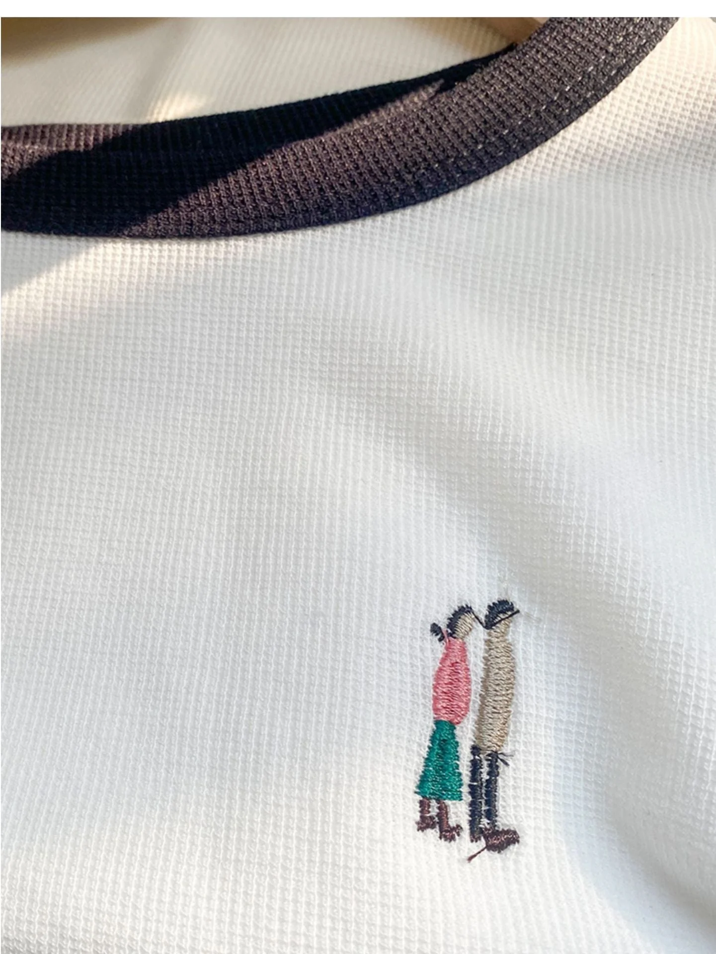 Apricot cotton short-sleeved women's summer 2025 new design embroidered T-shirt thin waffle slim top - Image 13