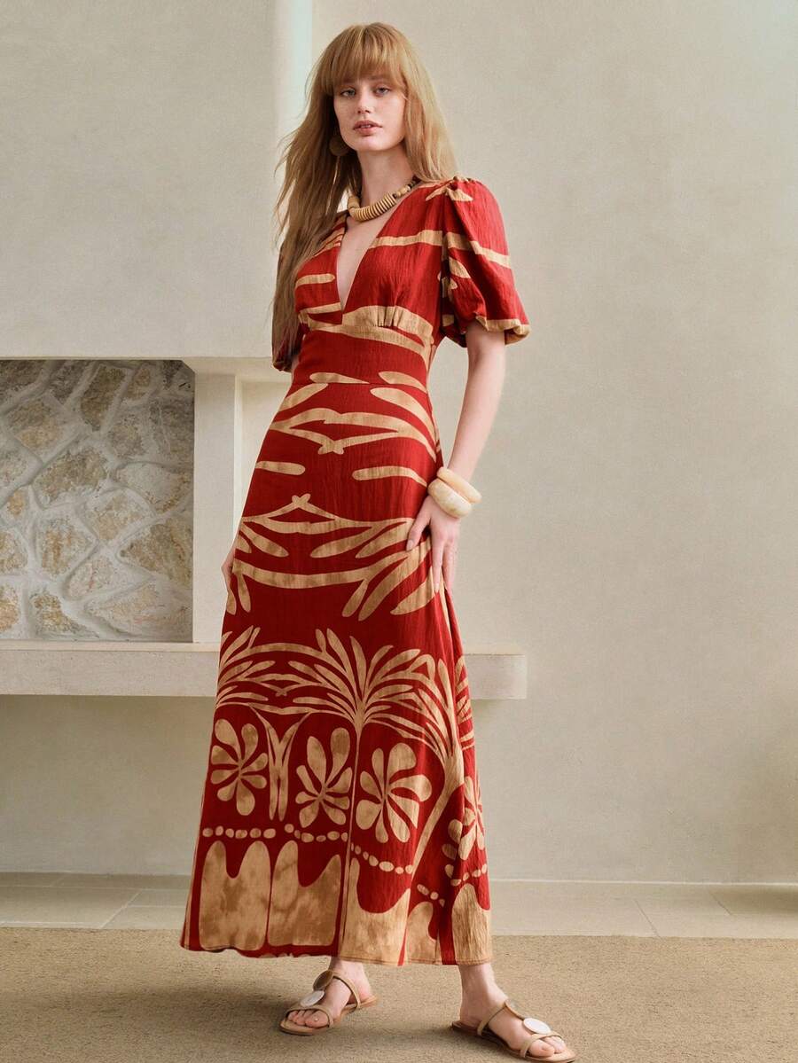 Arave Women's V-Neck Petal Sleeve Waist Cinched A-Line Floral Print - Image 5