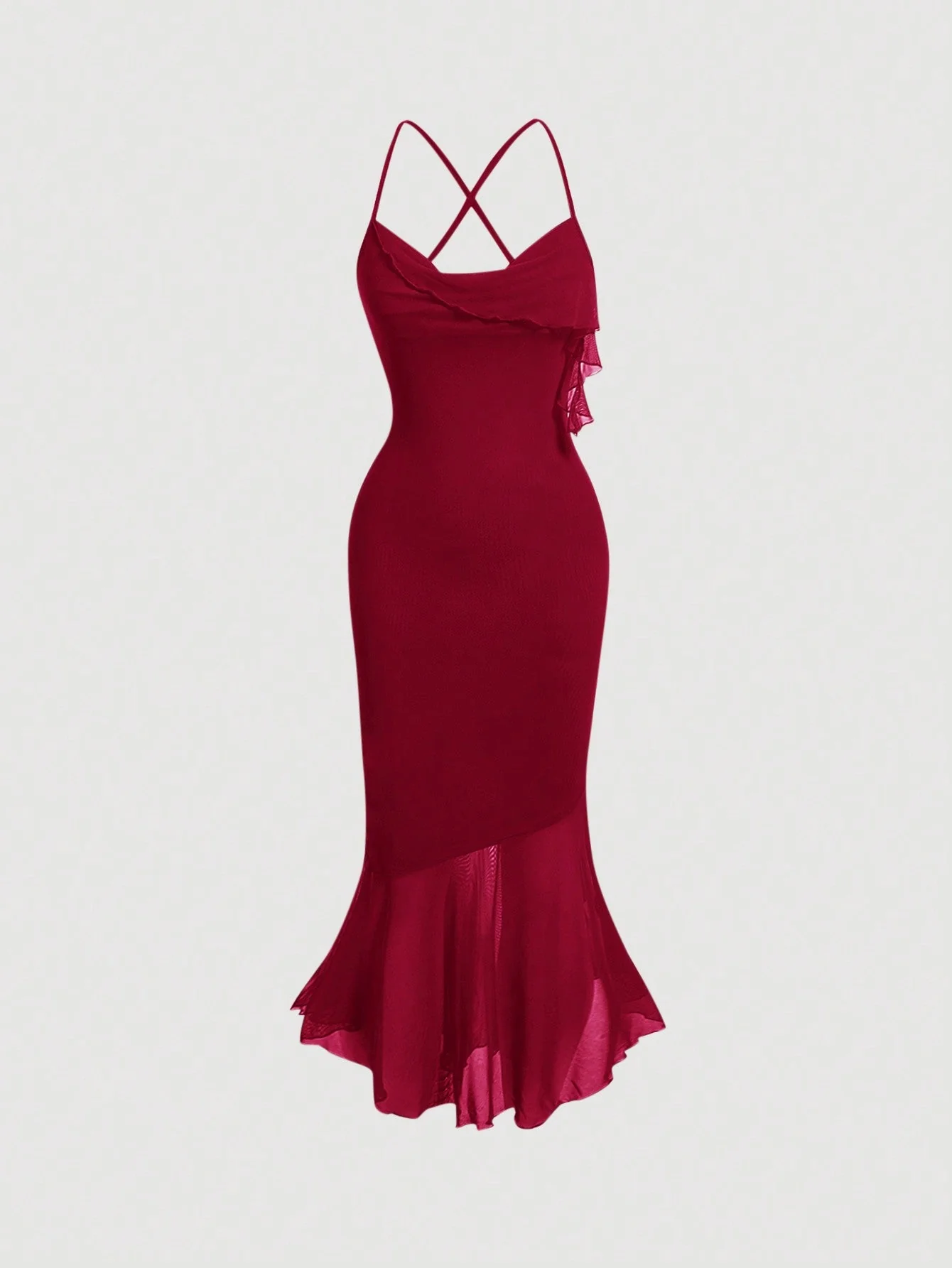 Asymmetric Collar Fish Tail Halterneck Dress