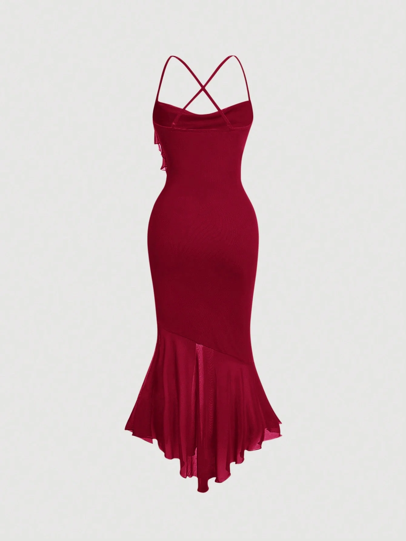 Asymmetric Collar Fish Tail Halterneck Dress - Image 2
