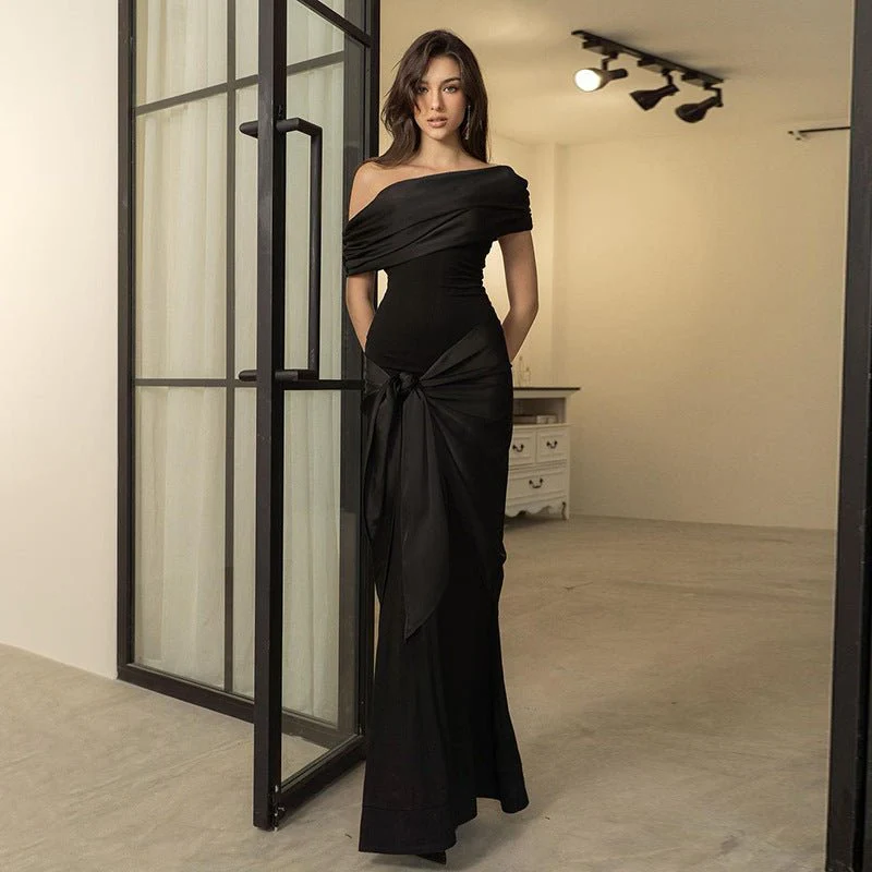 Asymmetric Neck Backless Maxi Dress for Women – Twisted Knot High Waist Bodycon Tube Top Dress, Spring 2025 - Image 4