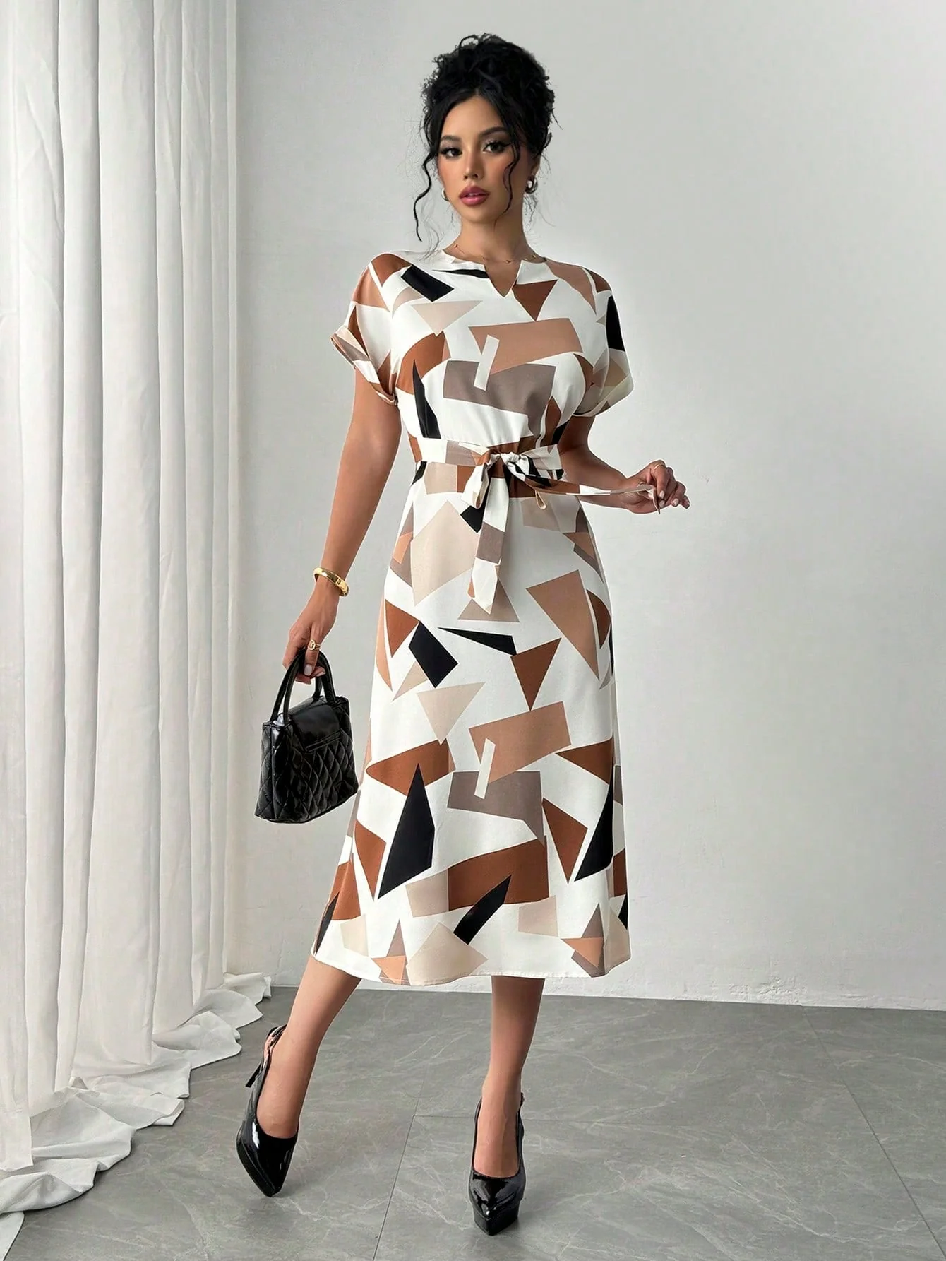 Asymmetrical Color Block Print Dress for Summers