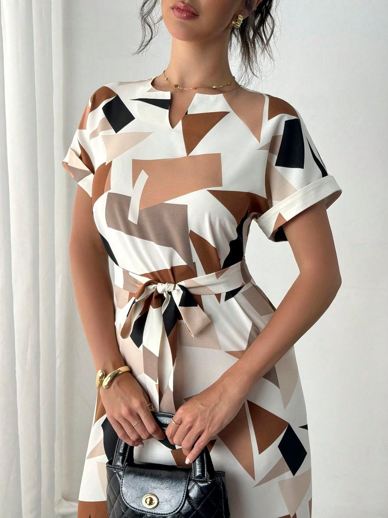 Asymmetrical Color Block Print Dress for Summers - Image 5
