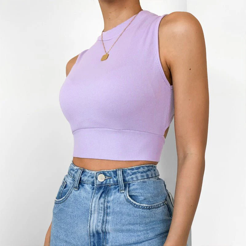 Backless Cross Strap Bowknot Top Women Sleeveless Pullover Round Neck Vest - Image 12