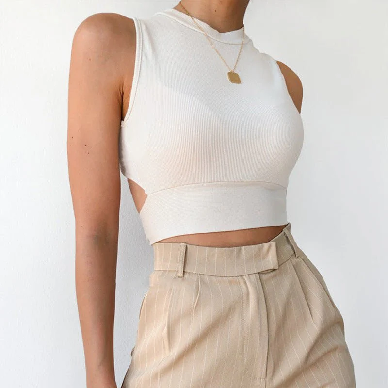 Backless Cross Strap Bowknot Top Women Sleeveless Pullover Round Neck Vest - Image 13