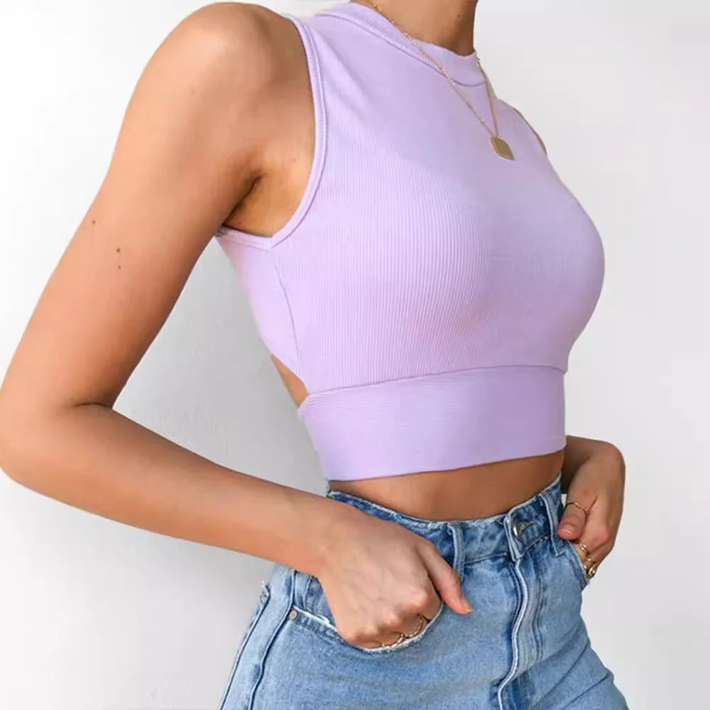 Backless Cross Strap Bowknot Top Women Sleeveless Pullover Round Neck Vest - Image 7