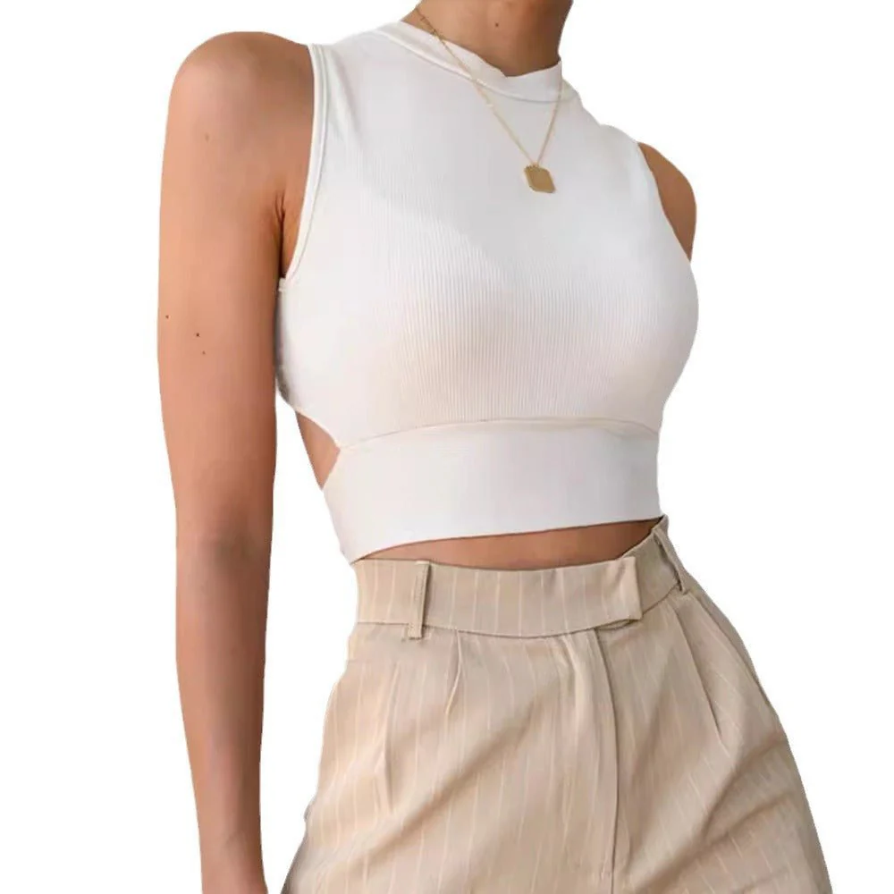 Backless Cross Strap Bowknot Top Women Sleeveless Pullover Round Neck Vest - Image 9
