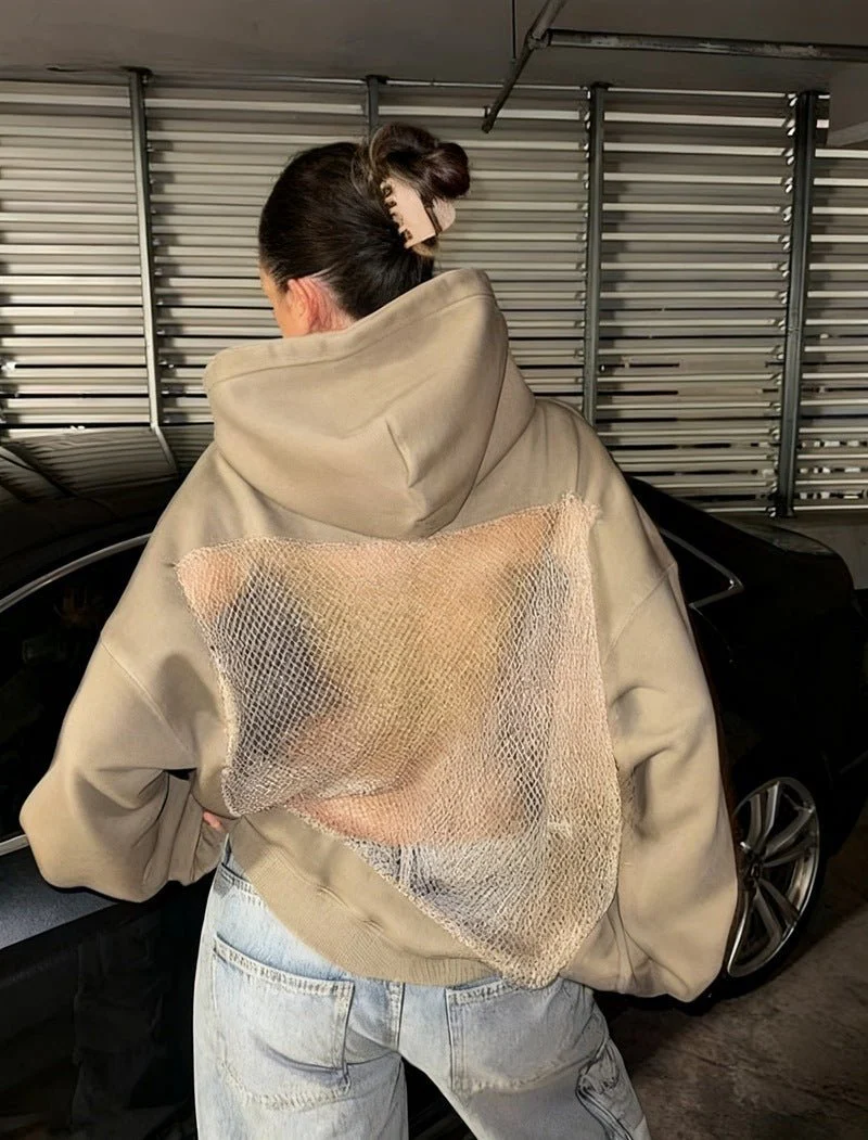 Backless Mesh Hoodie | Net Detail Sweatshirt - Image 11