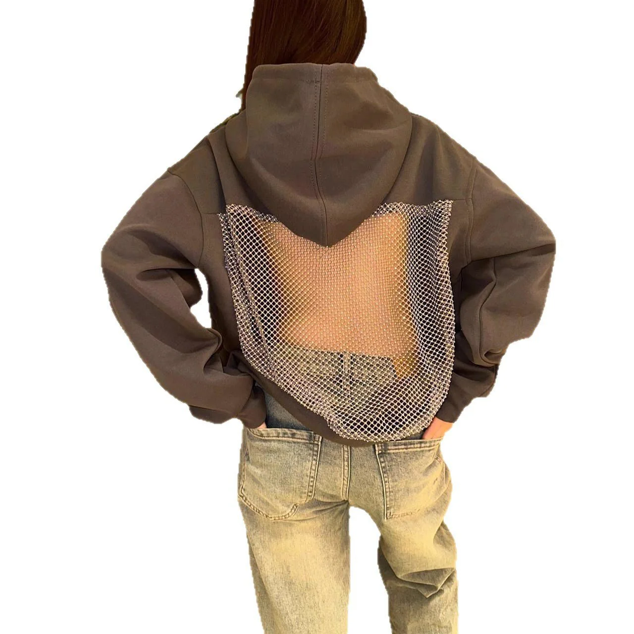 Backless Mesh Hoodie | Net Detail Sweatshirt - Image 13