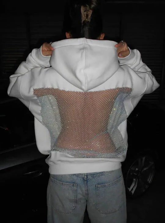 Backless Mesh Hoodie | Net Detail Sweatshirt - Image 15