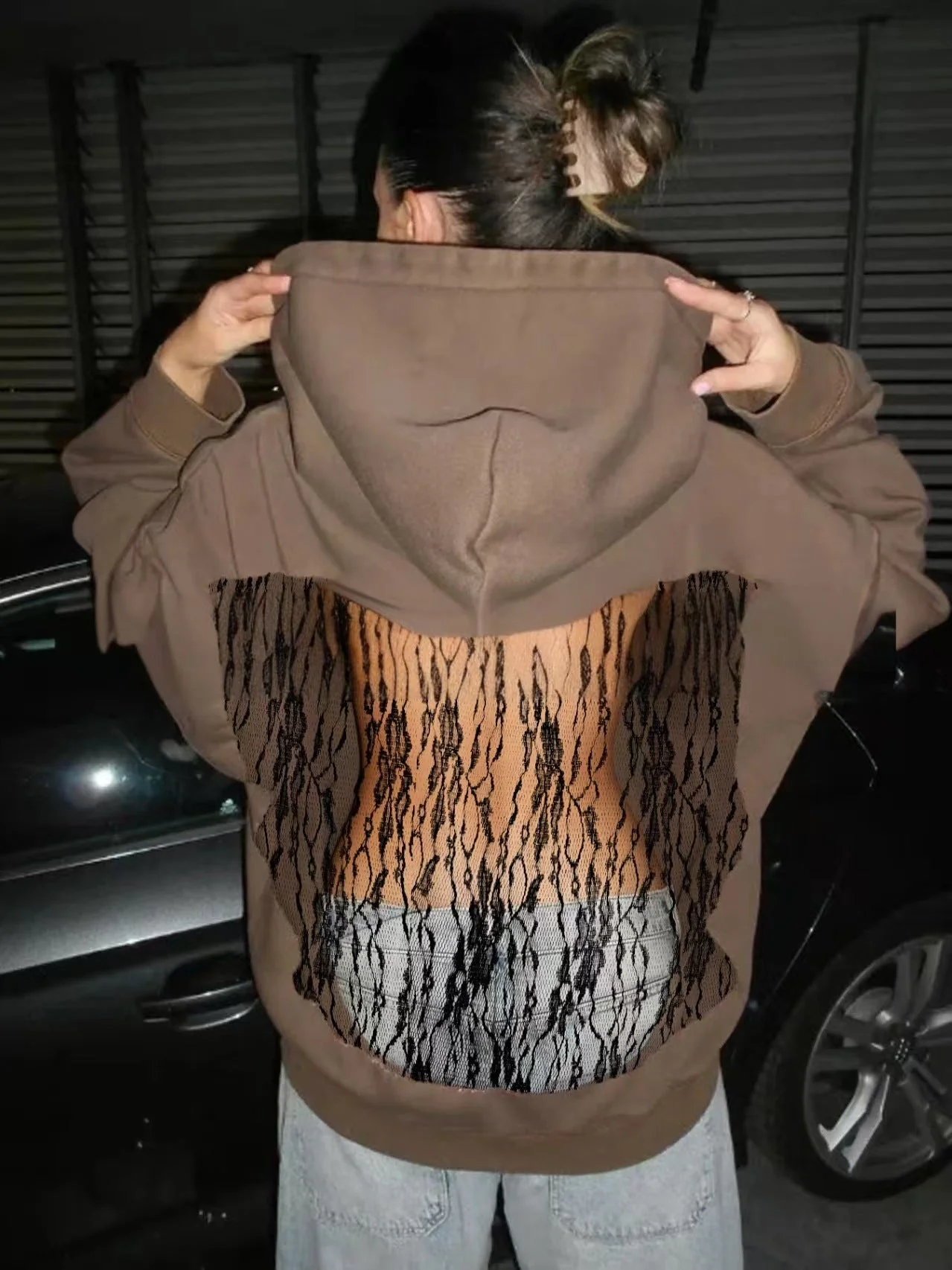 Backless Mesh Hoodie | Net Detail Sweatshirt - Image 16