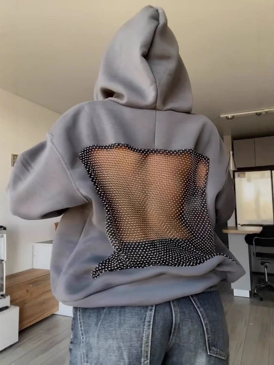 Backless Mesh Hoodie | Net Detail Sweatshirt - Image 19