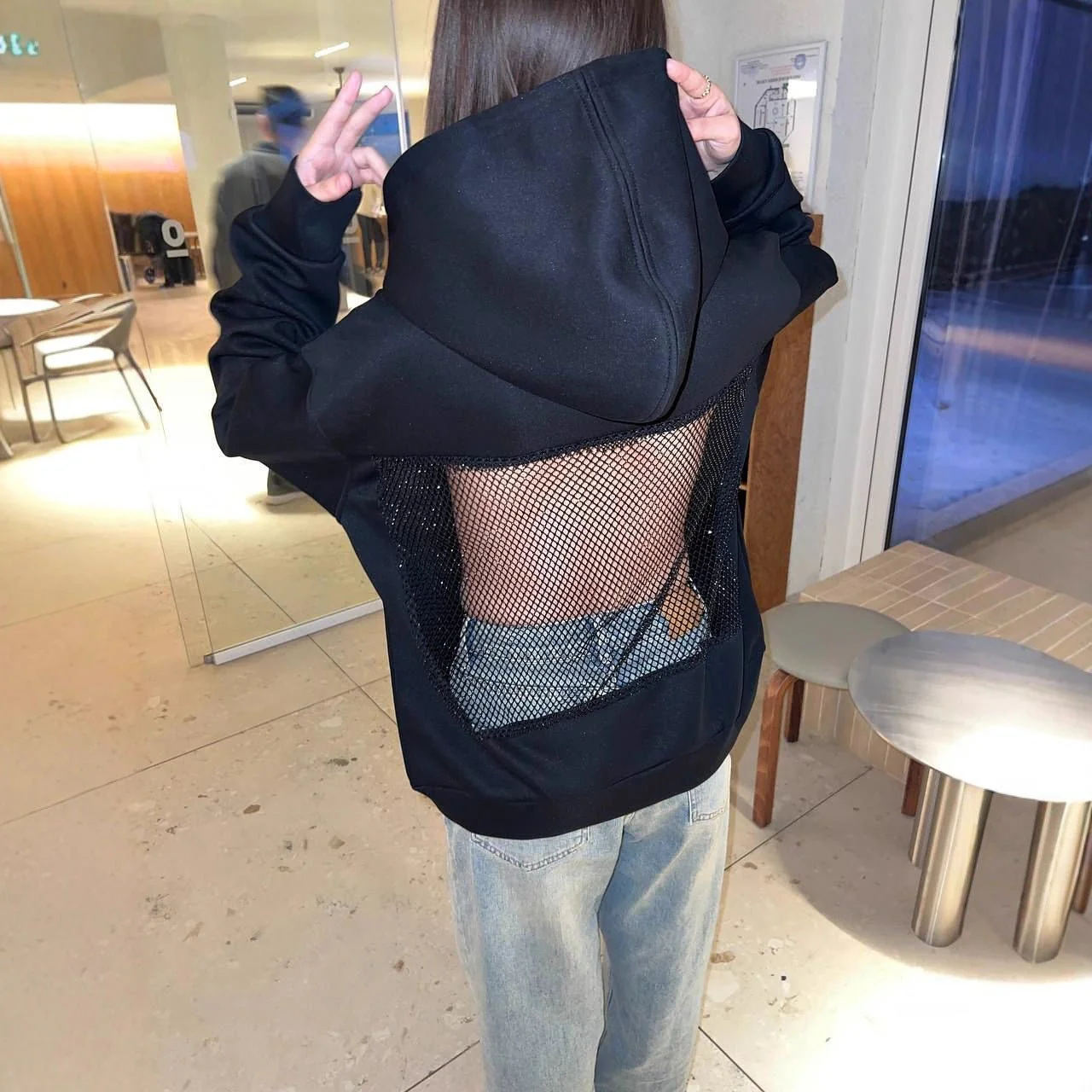 Backless Mesh Hoodie | Net Detail Sweatshirt - Image 5